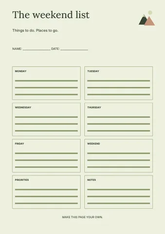The weekend list · Botanical planner template