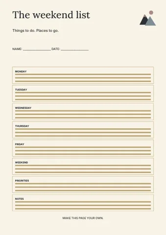The weekend list · Elegant planner template