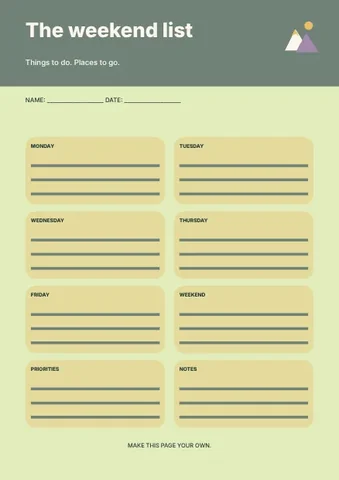 The weekend list · Geometric planner template