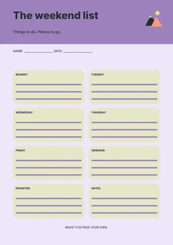 The weekend list · Playful planner template