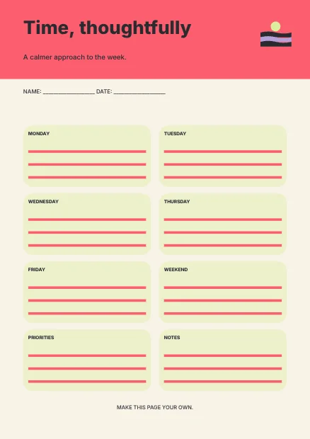 Time, thoughtfully · Bold planner template