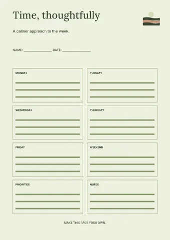 Time, thoughtfully · Botanical planner template