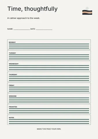 Time, thoughtfully · Minimal planner template