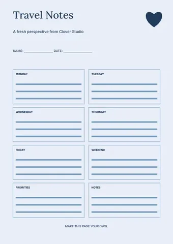 Travel Notes · Contour planner template
