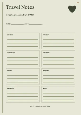 Travel Notes · Linework planner template