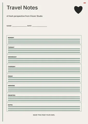 Travel Notes · Terrace planner template
