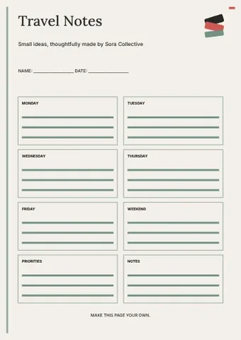 Travel Notes · Linework 2 planner template
