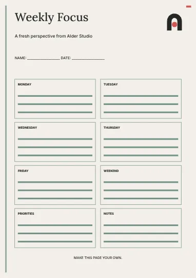 Weekly Focus · Signal planner template