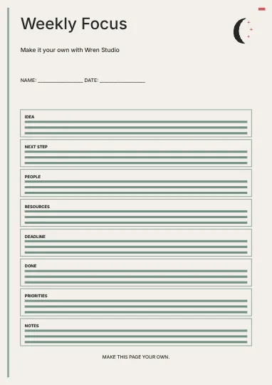 Weekly Focus · Terrace planner template