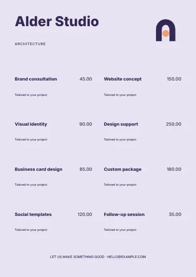 Architecture · Orbit price list template