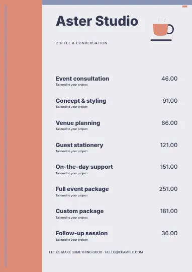 Coffee & conversation · Modern price list template
