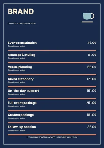 Coffee & conversation · Spectrum price list template