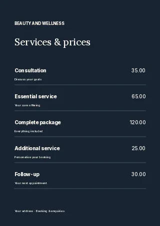 Wellness botanical care · Open whitespace price list template
