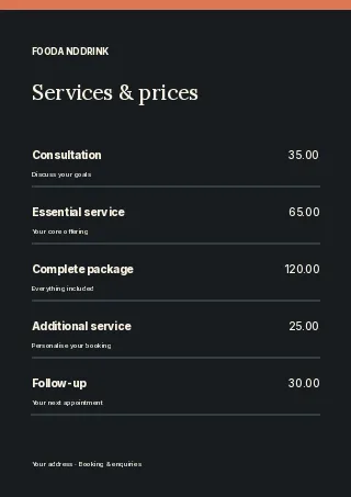 Food & drink · Contemporary masthead price list template