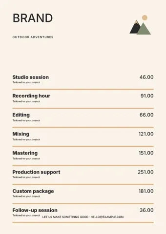 Outdoor adventures · Gallery price list template