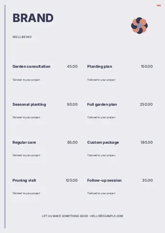 Wellbeing · Classic price list template