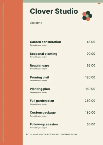 Wellbeing · Modern 2 price list template
