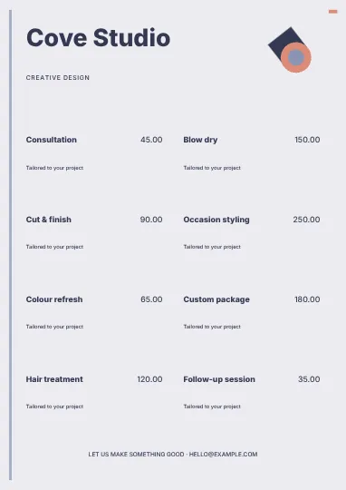 Creative design · Classic price list template