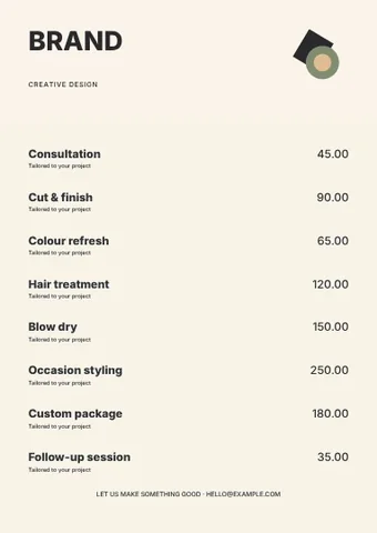 Creative design · Duotone price list template