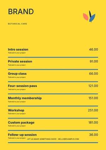 Botanical care · Gallery price list template
