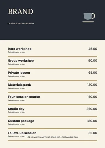 Workshops · Elegant price list template