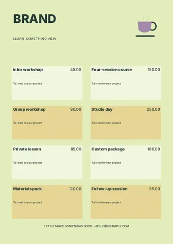Workshops · Geometric price list template
