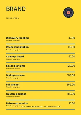 Sound studio · Gallery 2 price list template