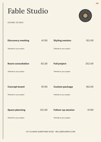 Sound studio · Signal price list template