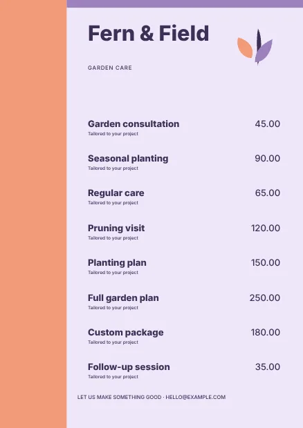 Gardening · Playful price list template