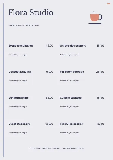 Coffee & conversation · Signal price list template
