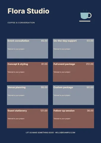 Coffee & conversation · Typographic price list template