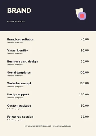 Design · Bold price list template