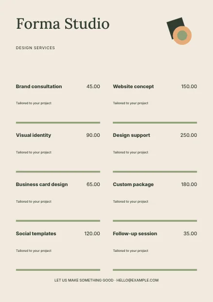 Design · Editorial price list template