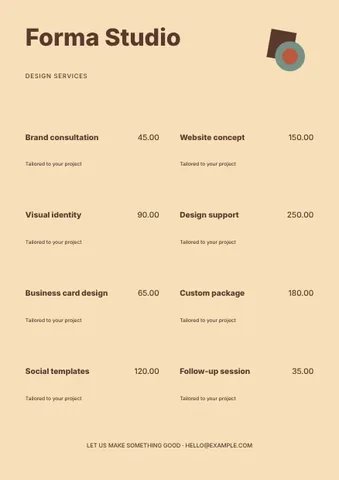 Design · Retro price list template