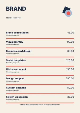 Design · Swiss price list template
