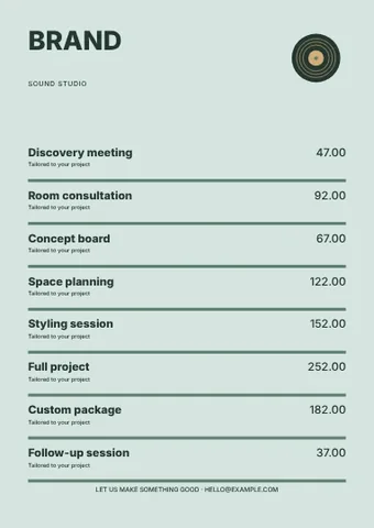 Sound studio · Column price list template