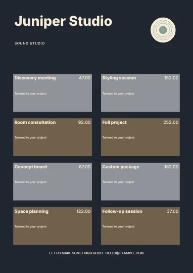 Sound studio · Typographic price list template