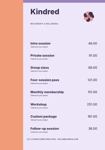Wellness · Playful price list template