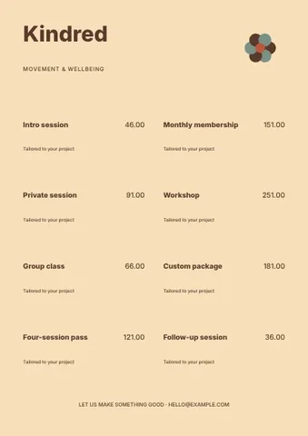 Wellness · Retro price list template