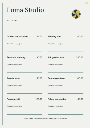 Wellbeing · Linework 2 price list template