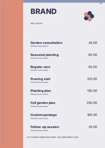 Wellbeing · Modern price list template