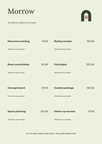 Interiors · Botanical price list template