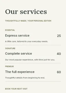 Interiors · Editorial price list template