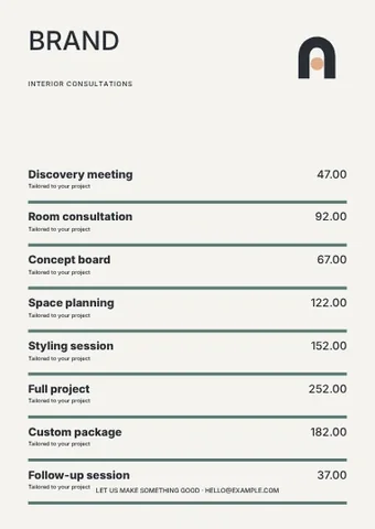 Interiors · Minimal price list template