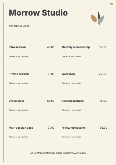 Botanical care · Classic price list template