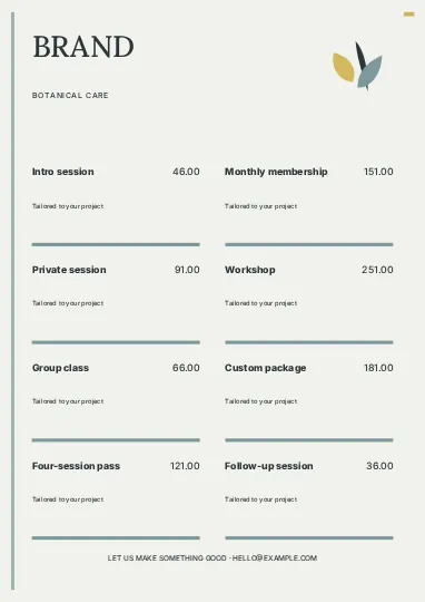 Botanical care · Linework price list template