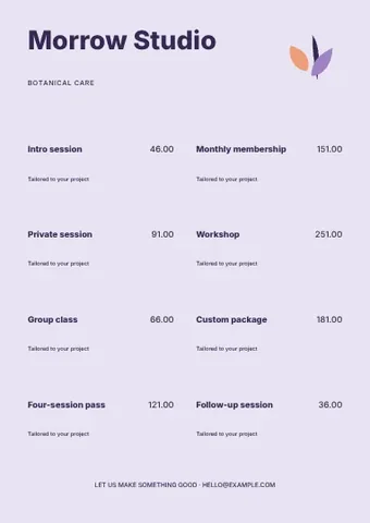 Botanical care · Orbit price list template