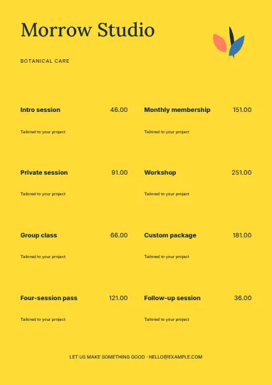 Botanical care · Stencil price list template