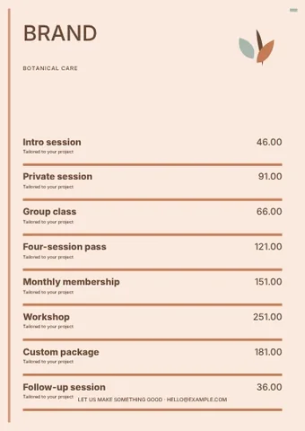 Botanical care · Terrace price list template