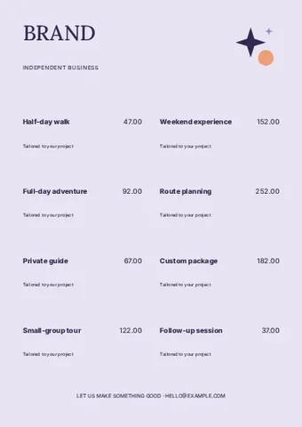 Independent business · Stencil price list template